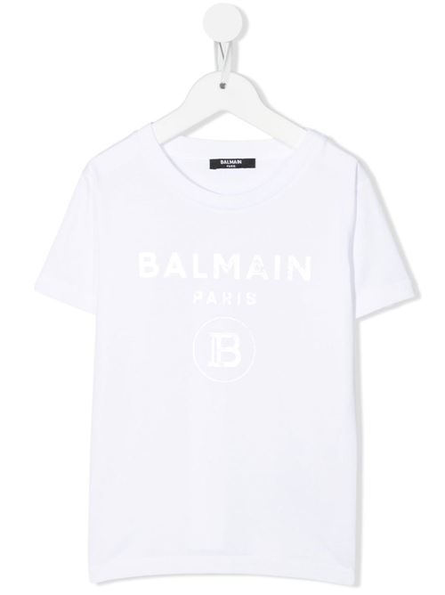 T-shirt basic con logo al centro color argento BALMAIN Kids | 6R8P21Z0738100AG