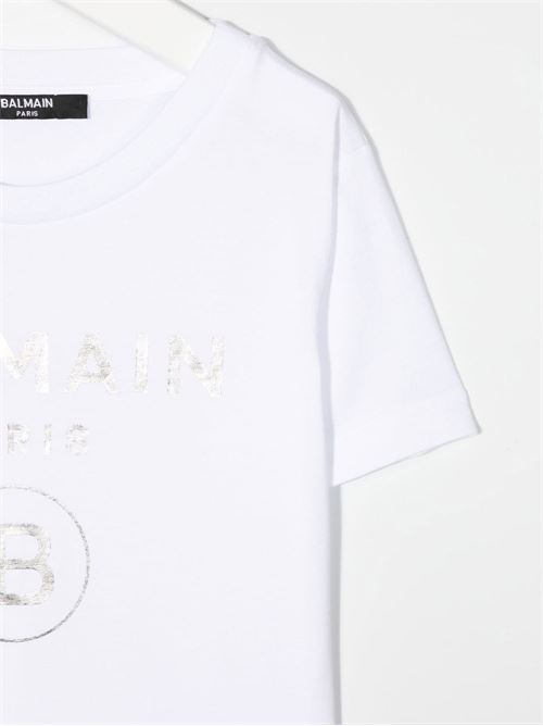 T-shirt basic con logo al centro color argento BALMAIN Kids | 6R8P21Z0738100AG