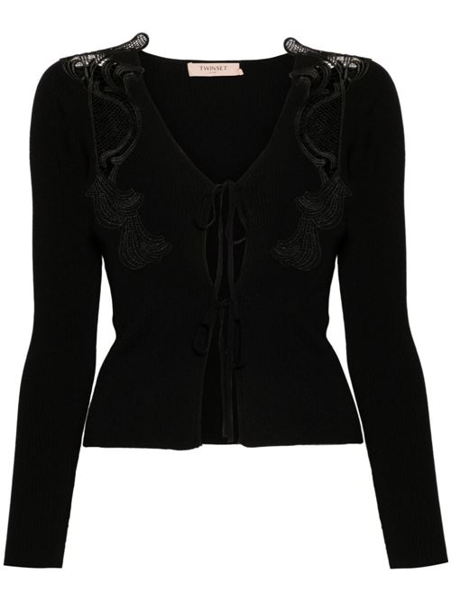 Cardigan donna nero con pizzo TWINSET | 242TP319300006